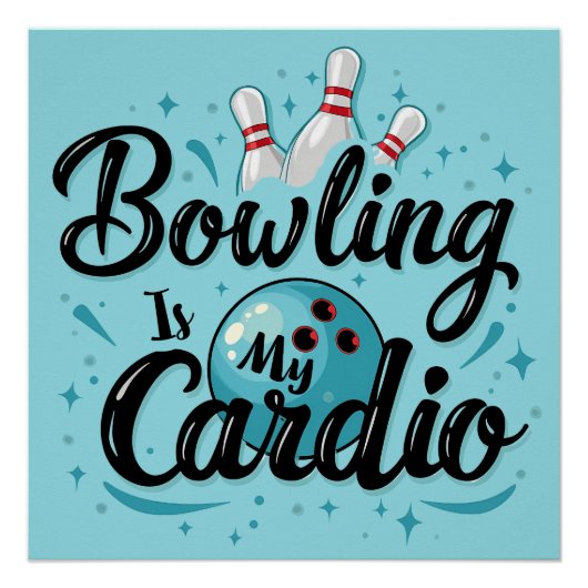 Retro Neon "Bowling is mijn cardio" Grappig Bowlen Perfect Poster (Voorkant)