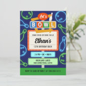 Retro Neon Bowling uitnodiging voor de verjaardag  (Staand voorkant)