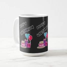 Retro Neon Bubble Tekst Gelukkig Verjaardag Koffiemok