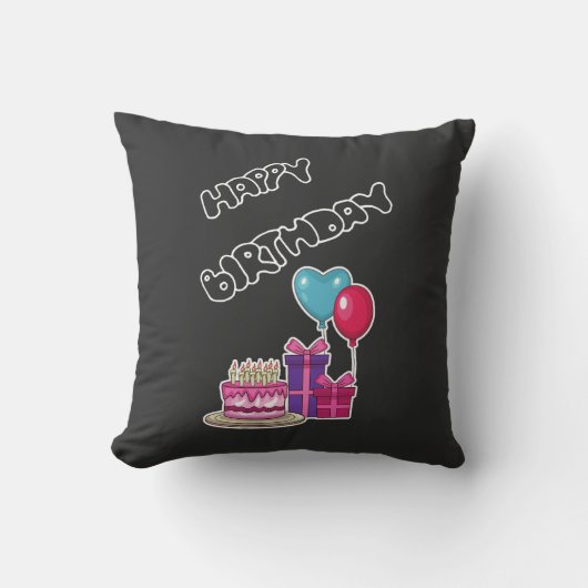 Retro Neon Bubble Tekst Gelukkig Verjaardag  Kussen (Voorkant)