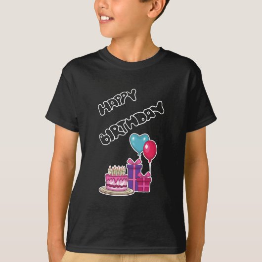 Retro Neon Bubble Tekst Gelukkig Verjaardag  T-shirt (Voorkant)