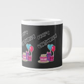 Retro Neon Bubble Text Happy Birthday Grote Koffiekop (Voorkant rechts)