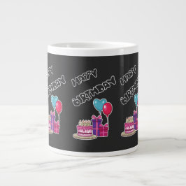 Retro Neon Bubble Text Happy Birthday Grote Koffiekop