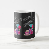 Retro Neon Bubble Text Happy Birthday  Koffiemok (Voorkant rechts)