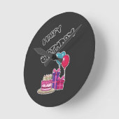 Retro Neon Bubble Text Happy Birthday  Ronde Klok (Hoek)
