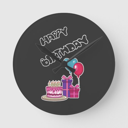 Retro Neon Bubble Text Happy Birthday  Ronde Klok (Voorkant)