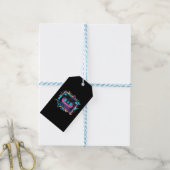 Retro Neon Cassettebandje met levendige splash Cadeaulabel (Met Touw)