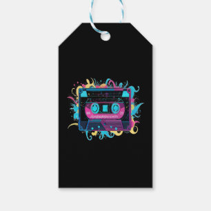 Retro Neon Cassettebandje met levendige splash Cadeaulabel