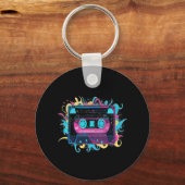 Retro Neon Cassettebandje met levendige splash Sleutelhanger (Voorkant)