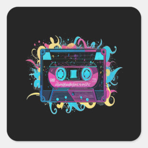 Retro Neon Cassettebandje met levendige splash Vierkante Sticker