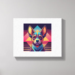 Retro Neon Chihuahua – Levendige Synthwave Dog Art Canvas Afdruk