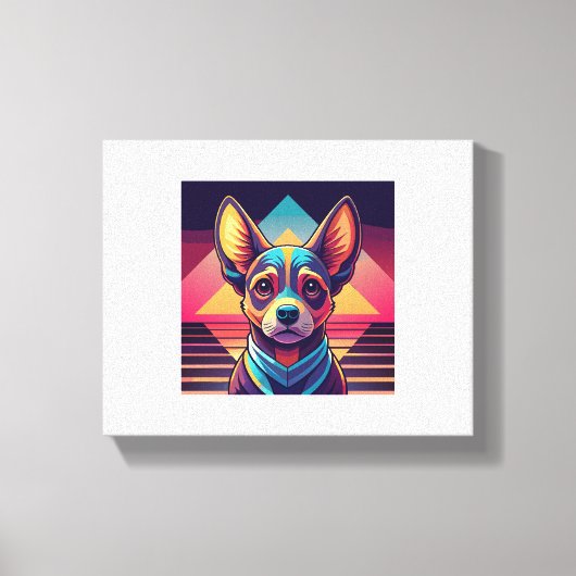 Retro Neon Chihuahua – Levendige Synthwave Dog Art Canvas Afdruk (Voorkant)