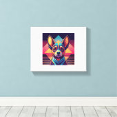 Retro Neon Chihuahua – Levendige Synthwave Dog Art Canvas Afdruk (Insitu (Houten vloer))