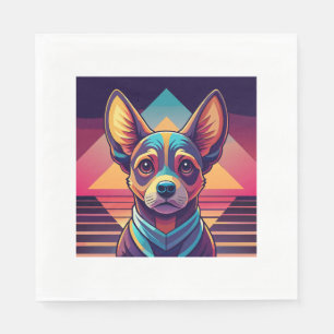 Retro Neon Chihuahua – Levendige Synthwave Dog Art Servet