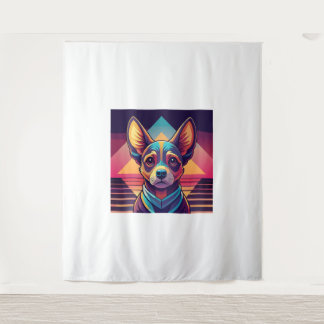 Retro Neon Chihuahua – Levendige Synthwave Dog Art Wandkleed