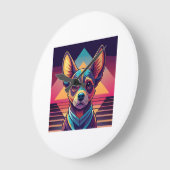 Retro Neon Chihuahua � Levendige Synthwave Honden  Grote Klok (Hoek)