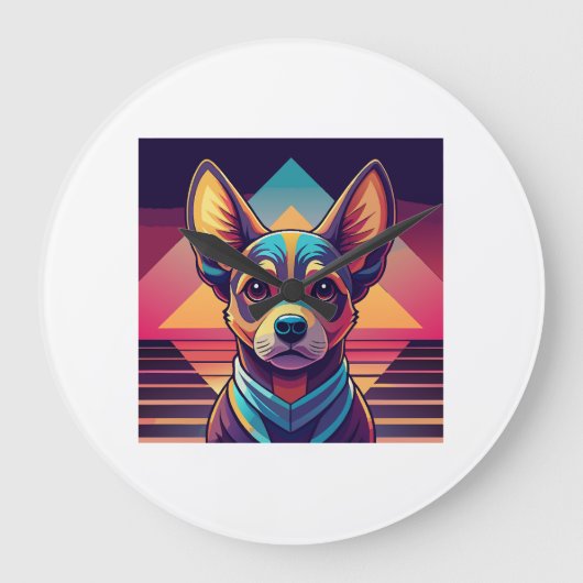 Retro Neon Chihuahua � Levendige Synthwave Honden  Grote Klok (Voorkant)