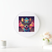 Retro Neon Chihuahua � Levendige Synthwave Honden  Grote Klok (Huis)