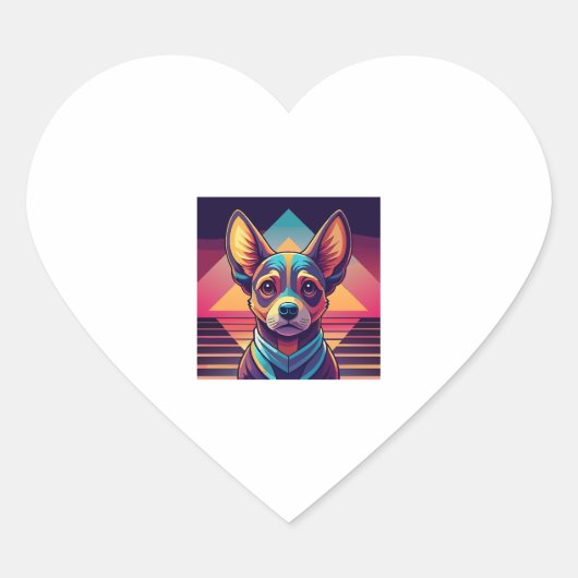 Retro Neon Chihuahua � Levendige Synthwave Honden Hart Sticker (Voorkant)