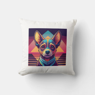Retro Neon Chihuahua � Levendige Synthwave Honden Kussen