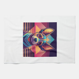 Retro Neon Chihuahua � Levendige Synthwave Honden Theedoek