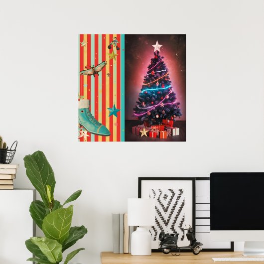 Retro Neon Christmas Poster (Thuiskantoor)