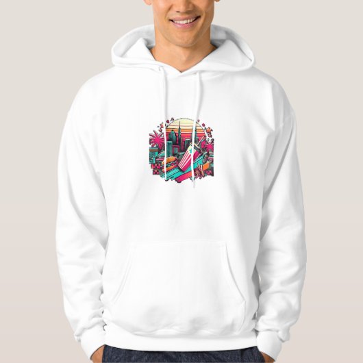 Retro Neon Cityscape met Fastfood Vibes Hoodie (Voorkant)