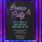 Retro Neon Dice Bunco Game Party Event Kaart