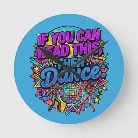 Retro Neon Disco Bal Dansfeest Grafisch Ontwerp Ronde Klok (Voorkant)