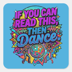 Retro Neon Disco Bal Dansfeest Grafisch Ontwerp Vierkante Sticker