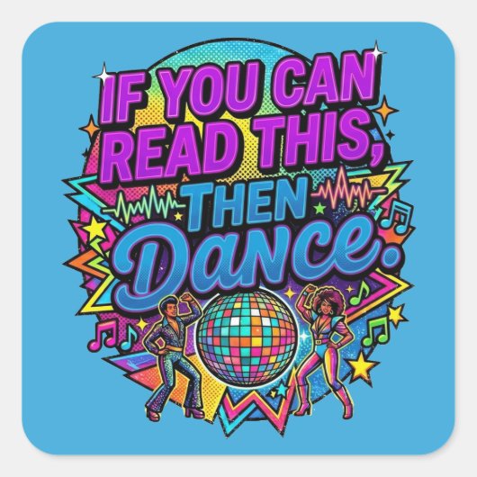 Retro Neon Disco Bal Dansfeest Grafisch Ontwerp Vierkante Sticker (Voorkant)