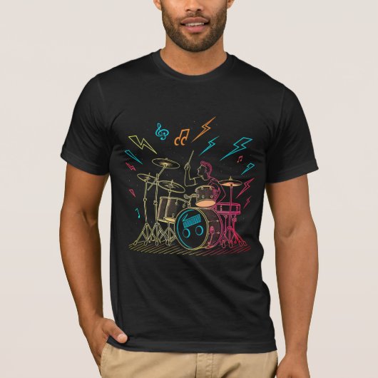 Retro Neon Drummer T-shirt (Voorkant)