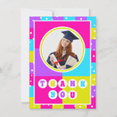 Retro Neon Foto Afstudeerfeest Bedankkaart (Voorkant)
