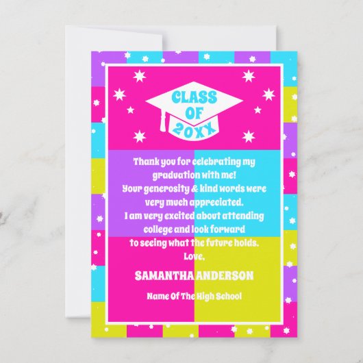 Retro Neon Foto Afstuderen Bedankkaart (Achterkant)