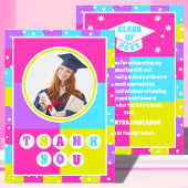 Retro Neon Foto Afstuderen Bedankkaart
