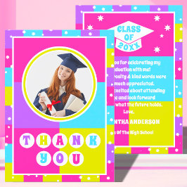 Retro Neon Foto Afstuderen Bedankkaart
