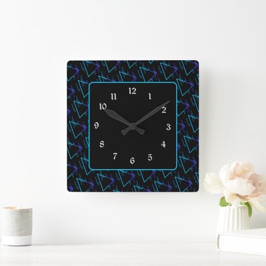 Retro Neon Geometric Patroon 3 Vierkante Klok (Huis)