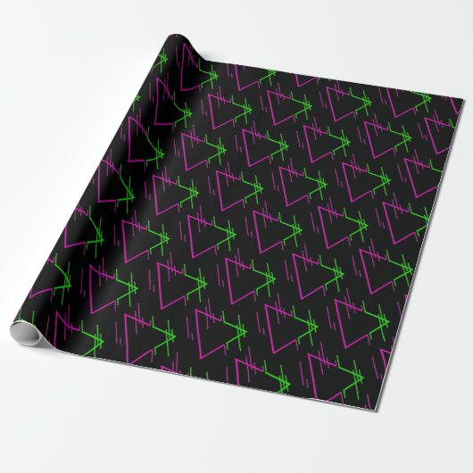 Retro Neon Geometric Pattern Cadeaupapier (Uitgerold)