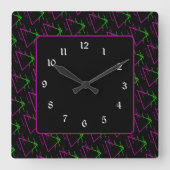 Retro Neon Geometric Pattern Vierkante Klok (Voorkant)