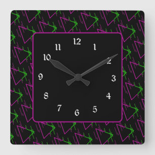 Retro Neon Geometric Pattern Vierkante Klok