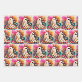 Retro Neon Ghost, Schattige grillige geest, geest, Inpakpapier Vel