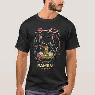 Retro Neon Gloeiende Ramen Kat Japanse Voedsel Kun T-shirt
