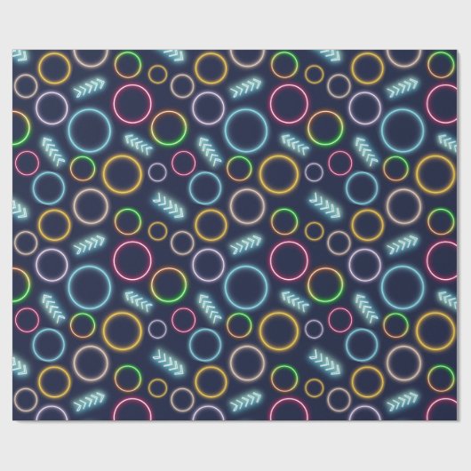 Retro Neon Glow in het Dark Lights Cicles Pattern Cadeaupapier (Vlak)