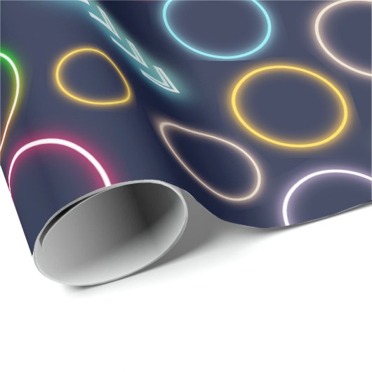 Retro Neon Glow in het Dark Lights Cicles Pattern Cadeaupapier (Rol Hoek)
