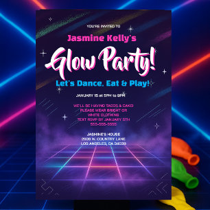 Retro Neon Glow Party Uitnodiging voor kinderen of