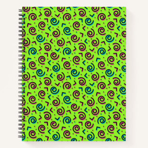 Retro Neon Green Doodle Pattern van 80 en 90 Notitieboek