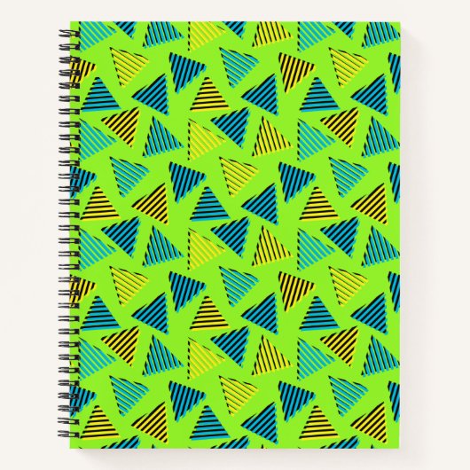 Retro Neon Green Triangles Pattern van 80/90 Notitieboek (Voorkant)