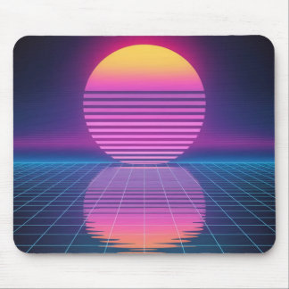Retro Neon Grid Zonsondergang Muismat