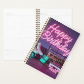 Retro neon Happy Birthday teken in roze en blauwgr Planner (Display)