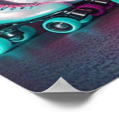 Retro neon Happy Birthday teken in roze en blauwgr Poster (Hoek)